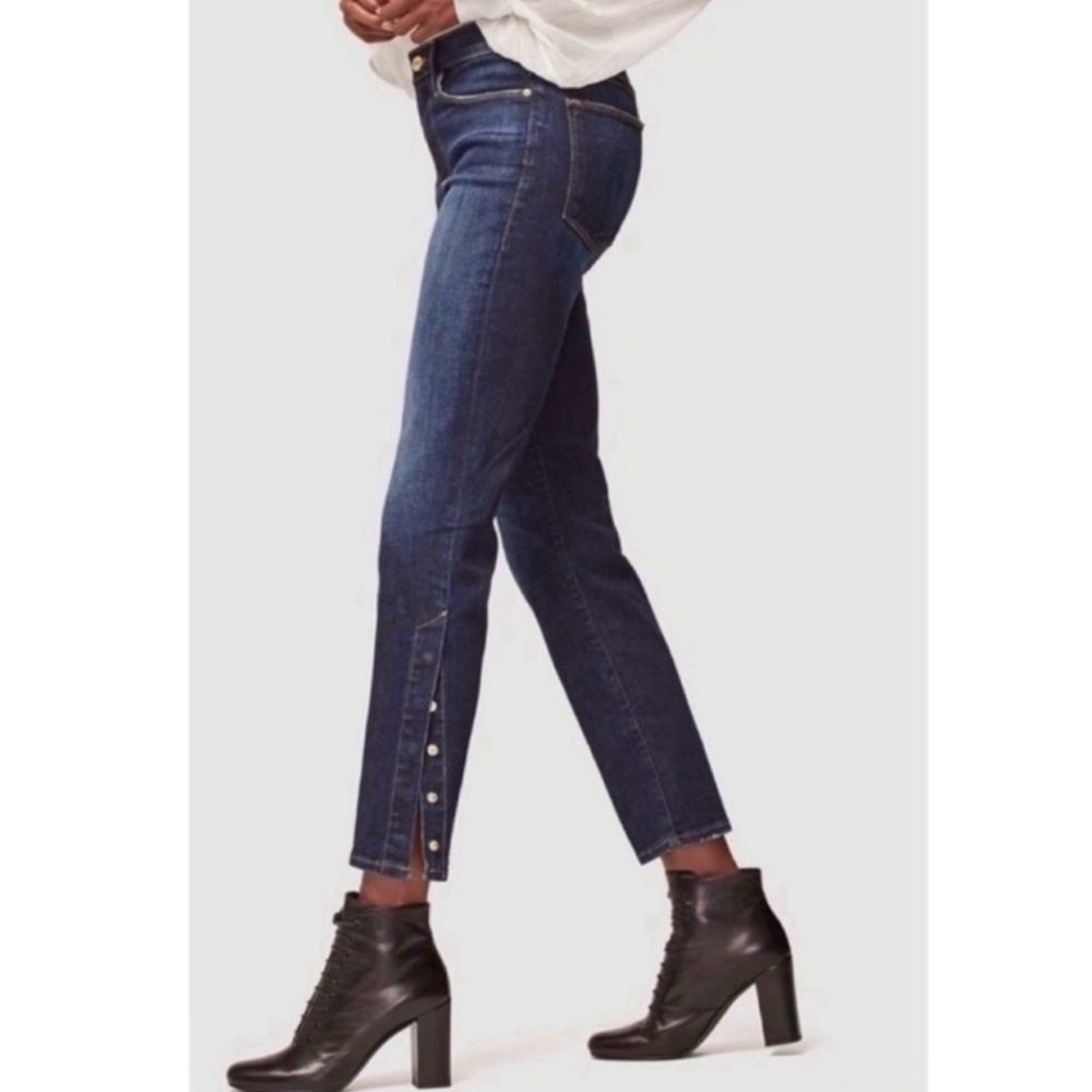 FRAME Le High‎ Straight-Leg Dark Wash Snap-Hem Meribel Denim Jeans Sz. 24 - Picture 2 of 5